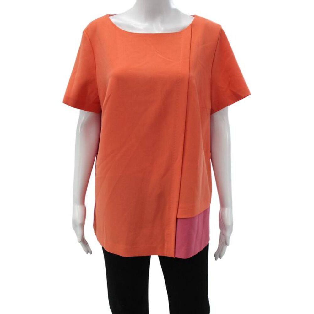 Marina Rinaldi Women Orange Colorblock Short Sleeve Blouse Plus Size M